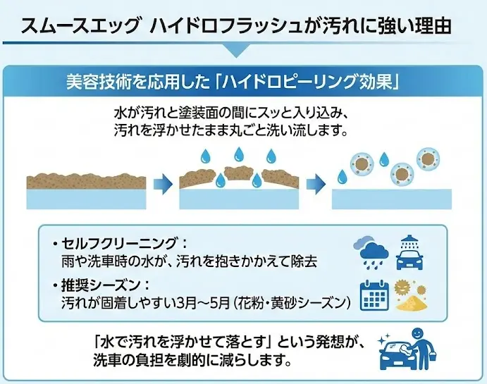 スムースエッグ ハイドロフラッシュの汚れが落ちるメカニズム図